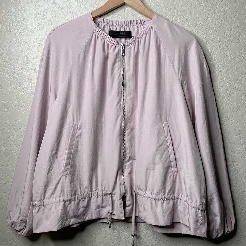 Zara Basic Outwear Pink Windbreaker Scrunched Waist - Picture 6 of 10